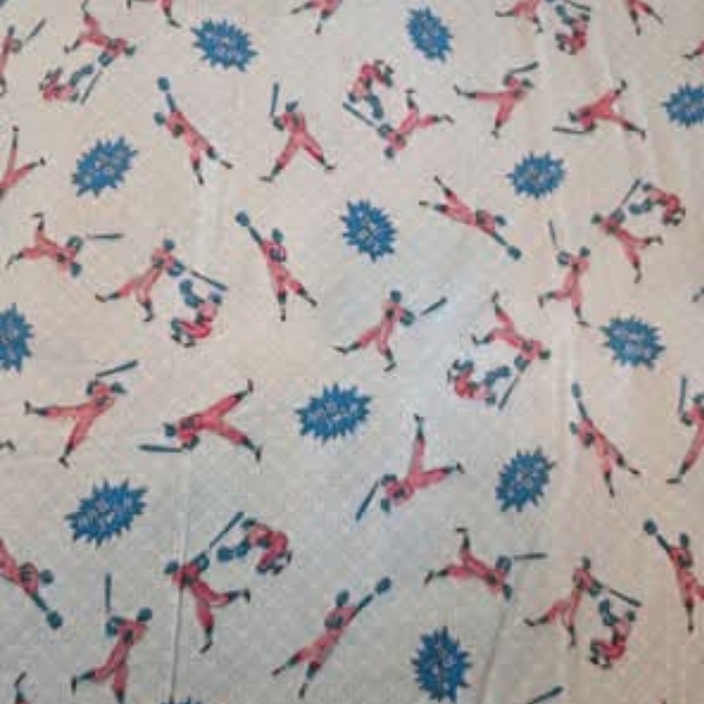 Pink and Blue Baseball Player Patterned Fabric